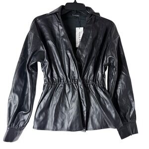 Strut & Bolt Faux Leather Jacket Women Small Black Cinched Waist Bishop Goth NWT